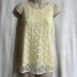 Jennifer, Lopez, yellow with white cutout flower tank top size small
